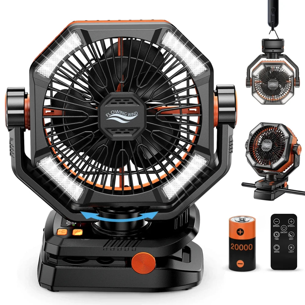 Portable Battery Camping Fan with LED Lantern