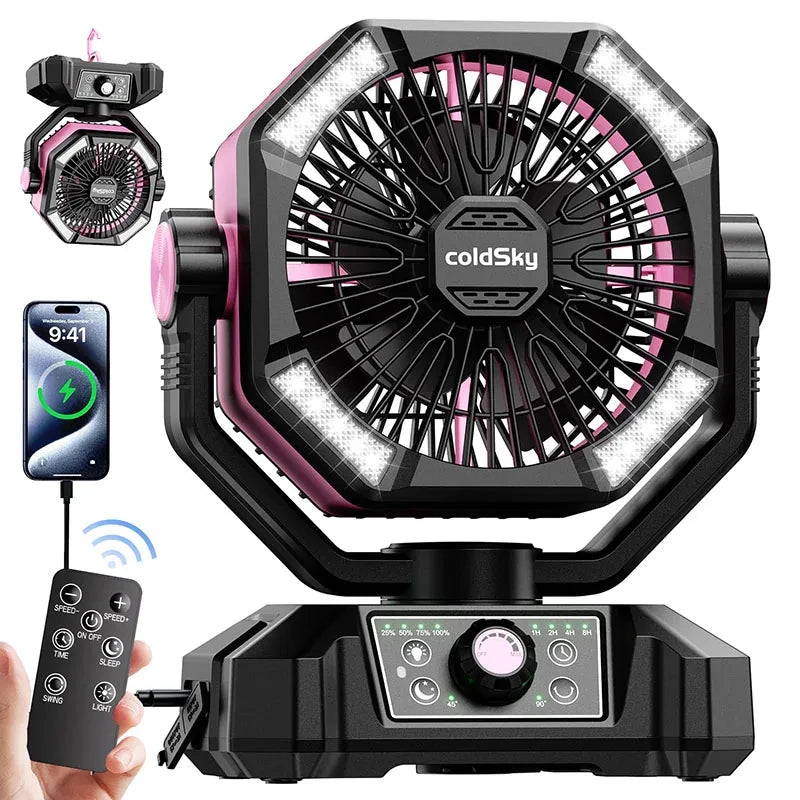 Portable Battery Camping Fan with LED Lantern