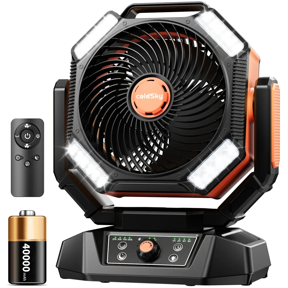 Portable Battery Camping Fan with LED Lantern