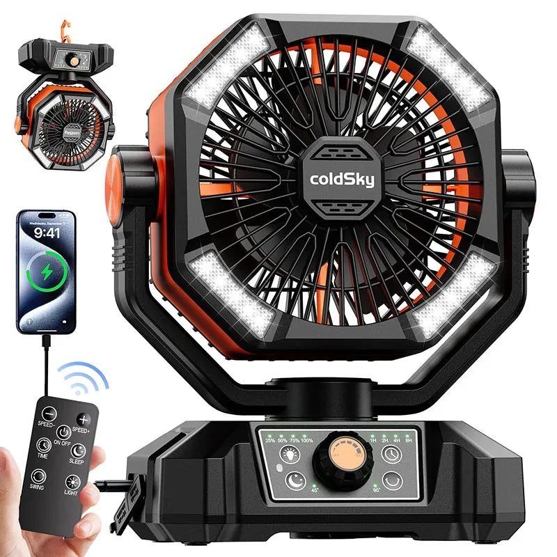 Portable Battery Camping Fan with LED Lantern