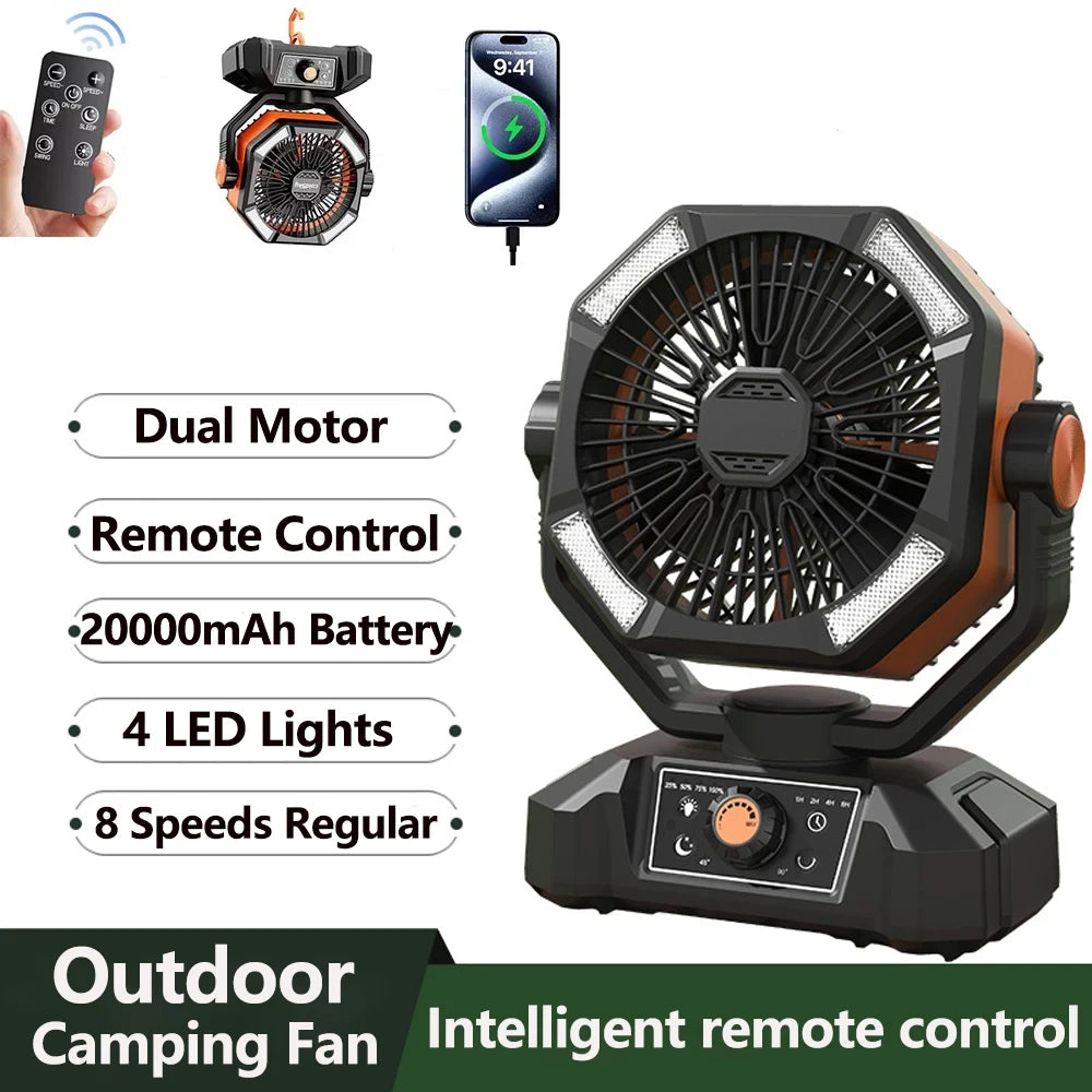 Portable Battery Camping Fan with LED Lantern